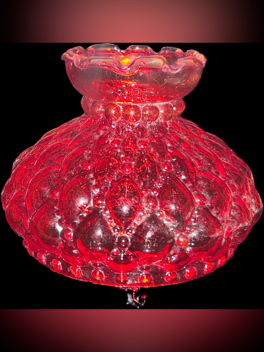 4” Red Glass Diamond Domed Shade or Hurricane Cover with Scallop Edge LIKE NEW